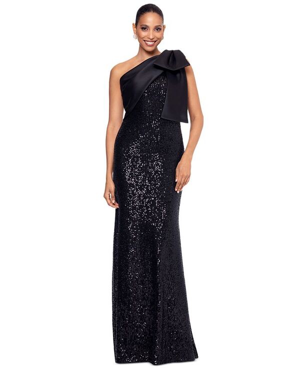 ベッツィアンドアダム レディース トップス ワンピース アシンメトリー スパンコール ノースリーブ Betsy & Adam Women's Asymmetric Sequin Bow Sleeveless Gown Black ブラック