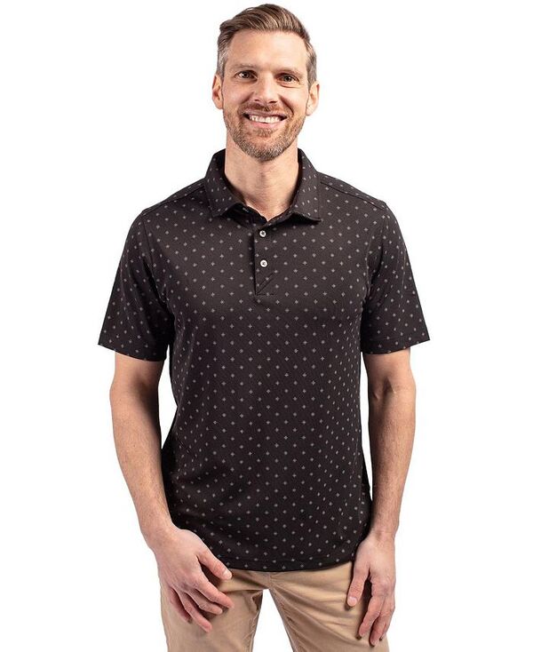 カッターアンドバック メンズ トップス ポロシャツ プリント シャツ Cutter & Buck Men's Virtue Eco Pique Tile Print Recycled Polo Shirt Black ブラック|ReVida 店