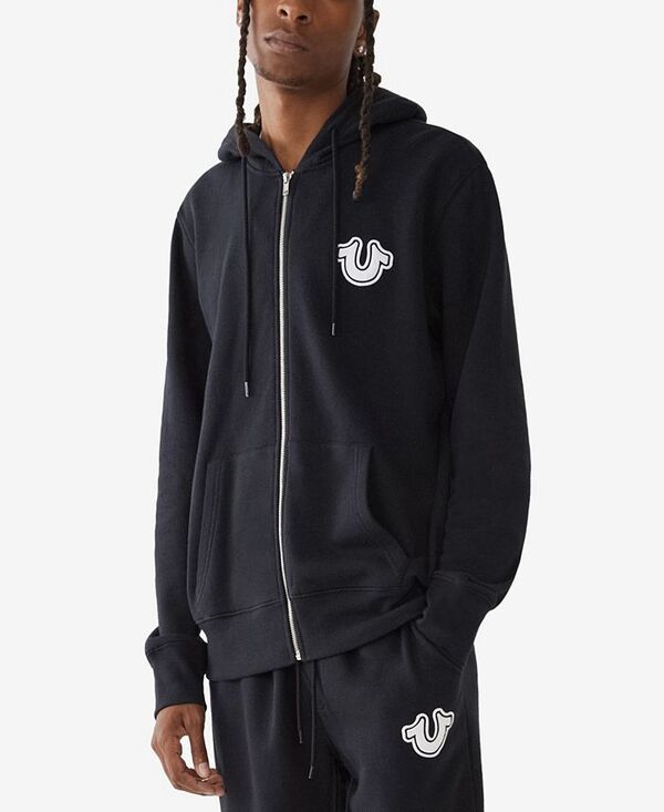 トゥルーレリジョン メンズ アウター パーカー・スウェット ロゴ パーカー True Religion Men's Core Zip-Front Logo Hoodie Black ブラック