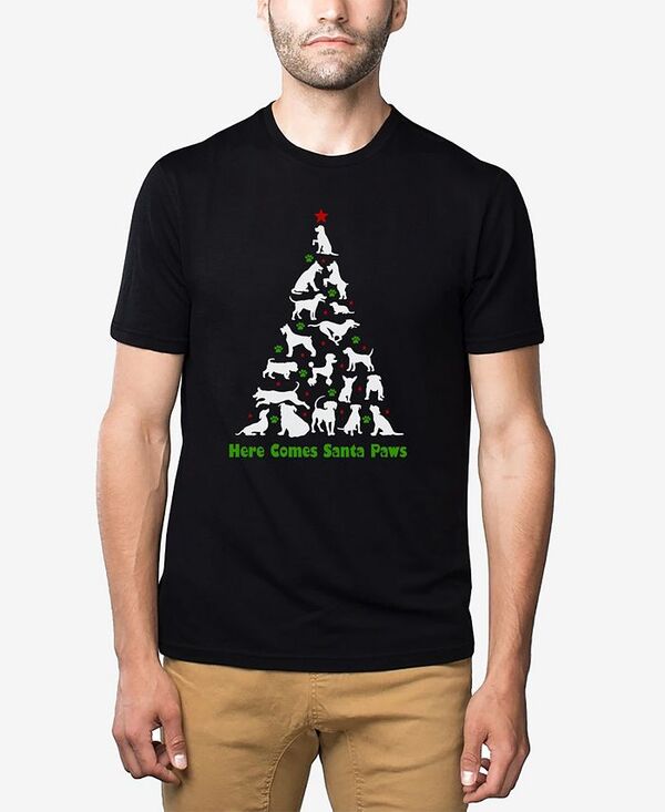 エルエーポップアート メンズ トップス Tシャツ LA Pop Art Men's Here Comes Santa Paws Premium Blend Word Art T-Shirt Black ブラック