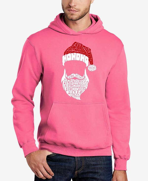 エルエーポップアート メンズ アウター パーカー・スウェット スウェット シャツ LA Pop Art Men's Feliz Navidad Santa Claus Word Art Hooded Sweatshirt Pink ピンク｜ReVida 店