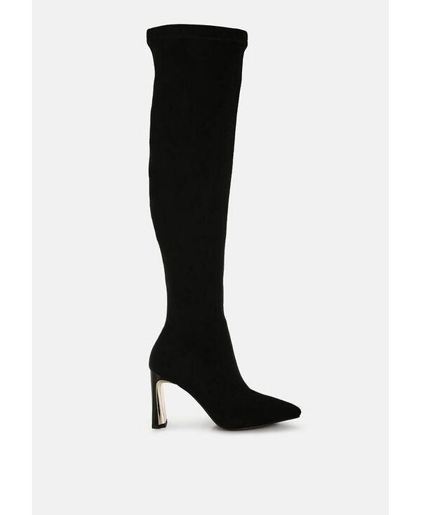 ロンドンラグ レディース シューズ ブーツ・レインブーツ ヒール London Rag Star Gazer Slim Block Heel Long Boots Black ブラック
