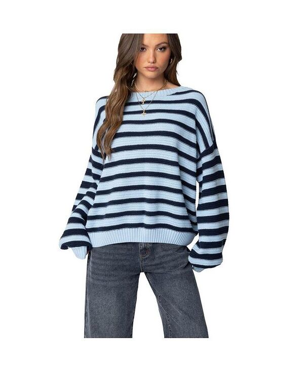 アディクテッド レディース アウター ニット・セーター Edikted Women's Aerin Oversized Sweater Blue-and-navy ネイビー