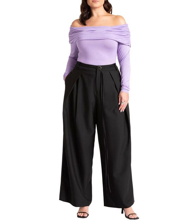 エロクイ レディース ボトムス カジュアルパンツ ELOQUII Women's Pleat Detail Trouser With Long Belt Black onyx ブラック