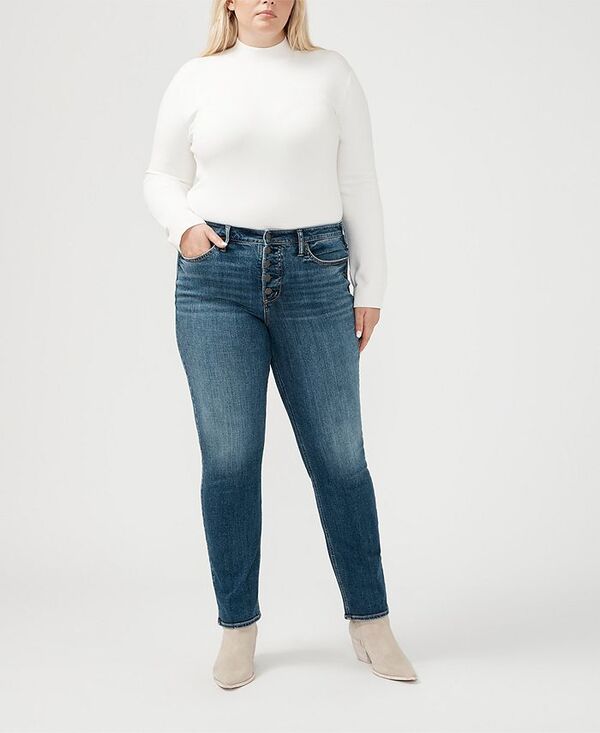 シルバー ジーンズ レディース ボトムス デニムパンツ ストレート プラスサイズ Silver Jeans Co. Plus Size Most Wanted Mid Rise Straight Leg Jeans Indigo インディゴ