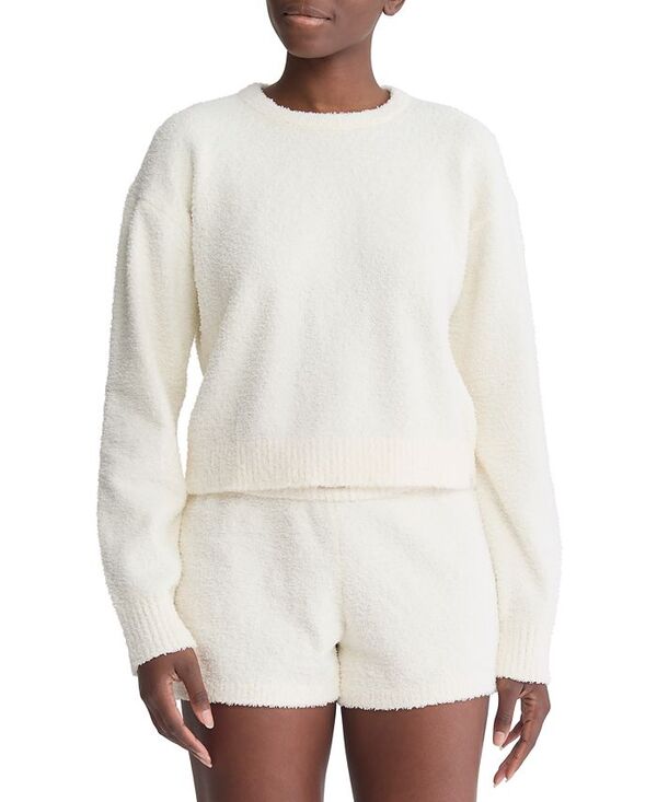 カルバンクライン レディース アウター パーカー・スウェット プラスサイズ スウェット シャツ クロップド Calvin Klein Women's Cropped Plush Lounge Sweatshirt Ivory アイボリー