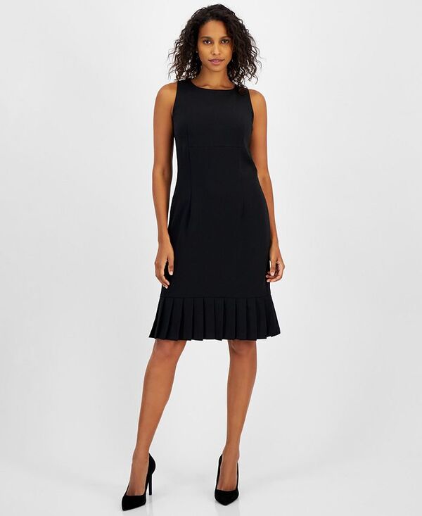 カスパール レディース トップス ワンピース クレープ Kasper Women's Stretch-Crepe Pleat-Hem Sheath Dress Black ブラック