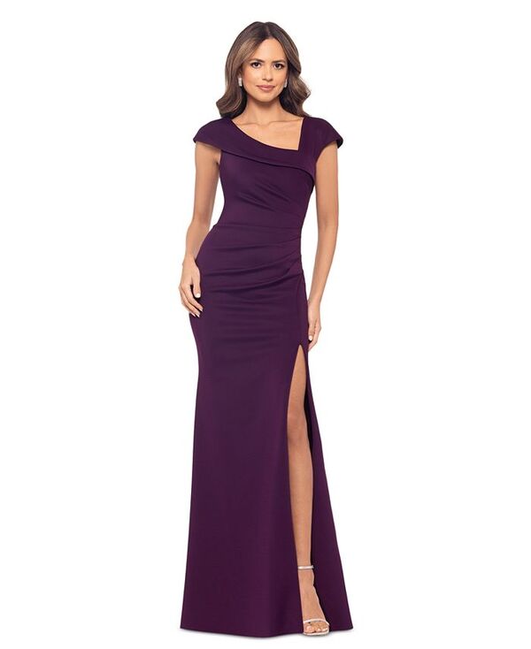 エスケープ レディース トップス ワンピース アシンメトリー XSCAPE Women's Asymmetric-Neck Side-Slit Gown Plum プラム|ReVida 店