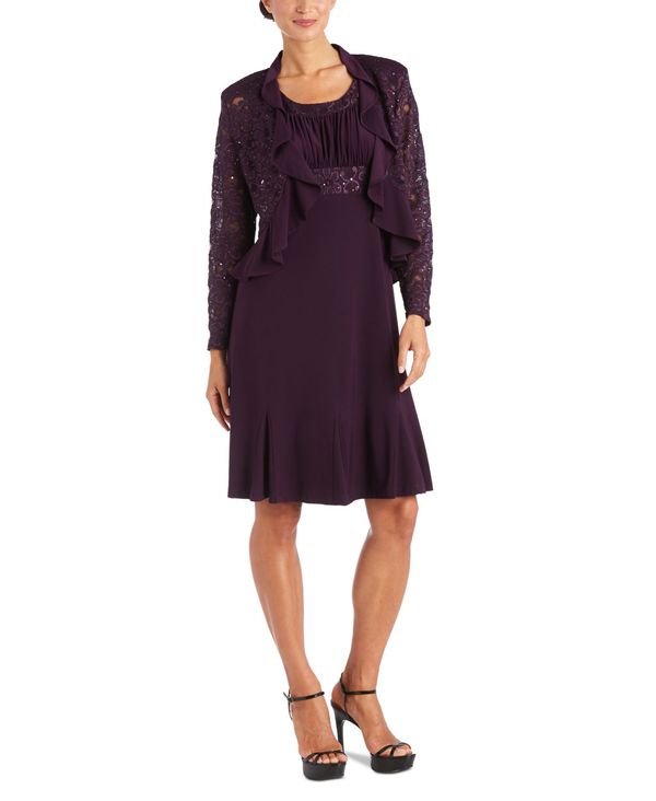 楽天ランキング1位 楽天市場 アールアンドエムリチャーズ レディース ワンピース トップス R M Richards Petite Metallic Dress Ruffled Jacket Plum Revida 楽天市場店 人気ブランドを Www Ssipeople Com