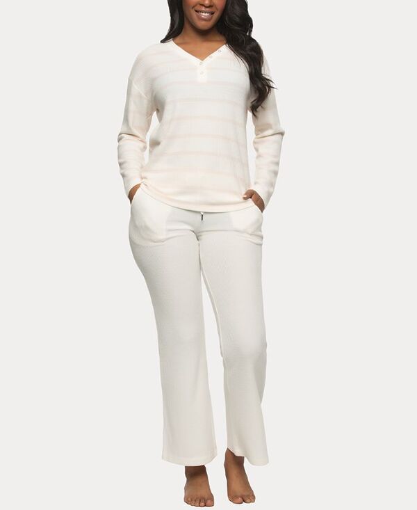 フェリナ レディース アンダーウェア ナイトウェア Vネック Felina Women's Jolie V-Neck Henley and Pant Lounge Set Whisper White ホワイト｜ReVida 店