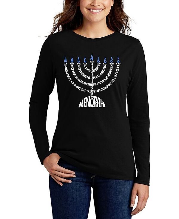 エルエーポップアート レディース トップス シャツ Tシャツ LA Pop Art Women's Menorah Word Art Long Sleeve T-Shirt Black ブラック|ReVida 店