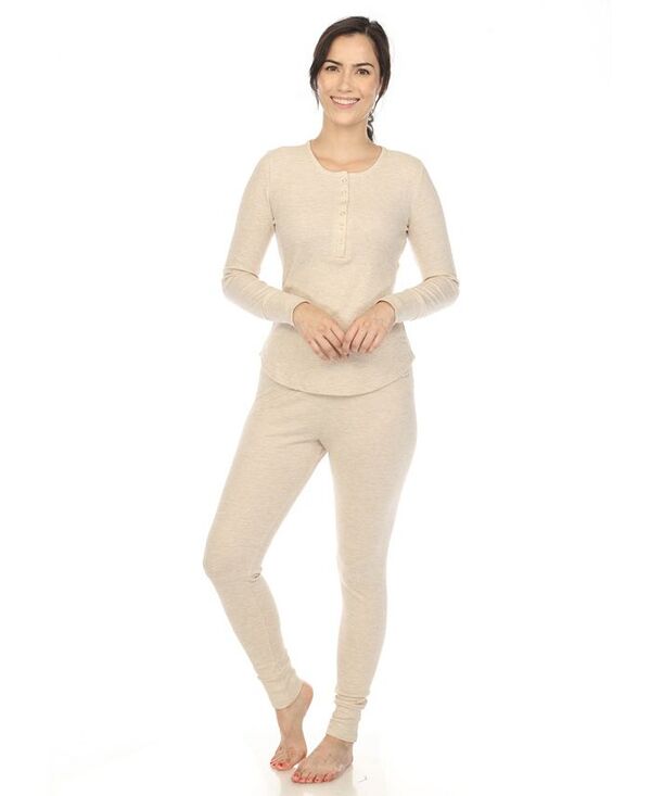 ホワイトマーク レディース アンダーウェア ナイトウェア White Mark Women's Waffle Pajama Set Beige ベージュ