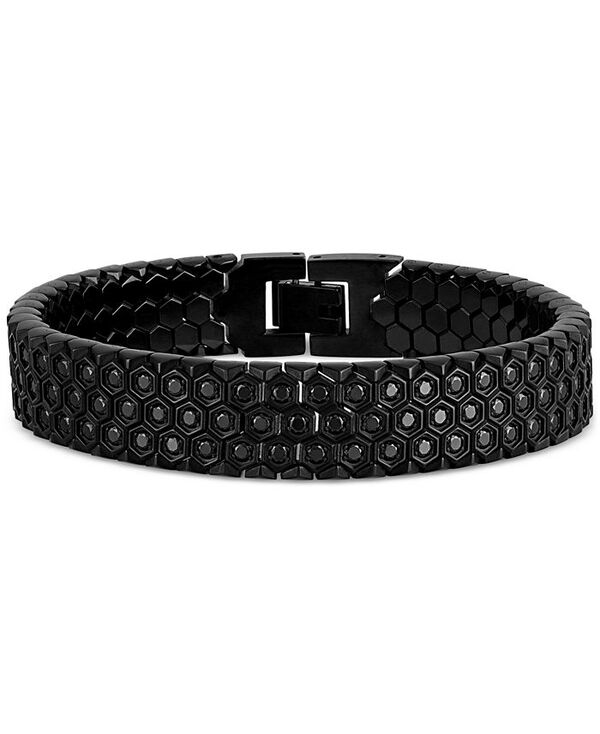 エスクァイア メンズ 添え物 ブレスレット・バングル・アンクレット ティーシャツ Esquire Men\u0027s Jewelry Cubic Zirconia Honeycomb Link Bracelet インチ Stainless Steel (Also Ion-Plated Stainless Steel) Black 黒いこと