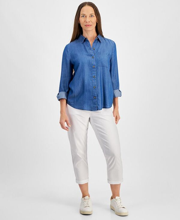 スタイルアンドコー レディース トップス シャツ プチ Style & Co Petite Perfect Chambray Button-Front Shirt Raven