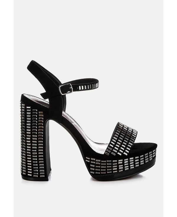 ロンドンラグ レディース シューズ サンダル アンクル ヒール London Rag Starlet Rhinestones Embellished Ankle Strap Heels Black ブラック