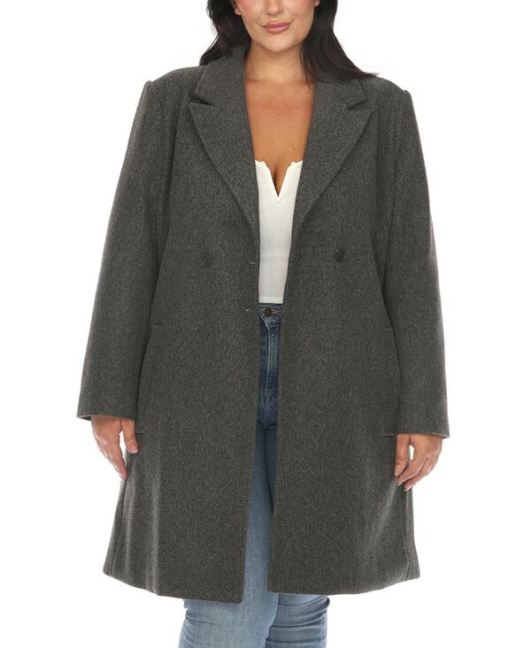 ホワイトマーク レディース アウター ジャケット・ブルゾン プラスサイズ コート White Mark Plus Size Classic Walker Coat Charcoal チャコール