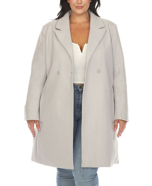 ホワイトマーク レディース アウター ジャケット・ブルゾン プラスサイズ コート White Mark Plus Size Classic Walker Coat Light Grey グレー｜ReVida 店