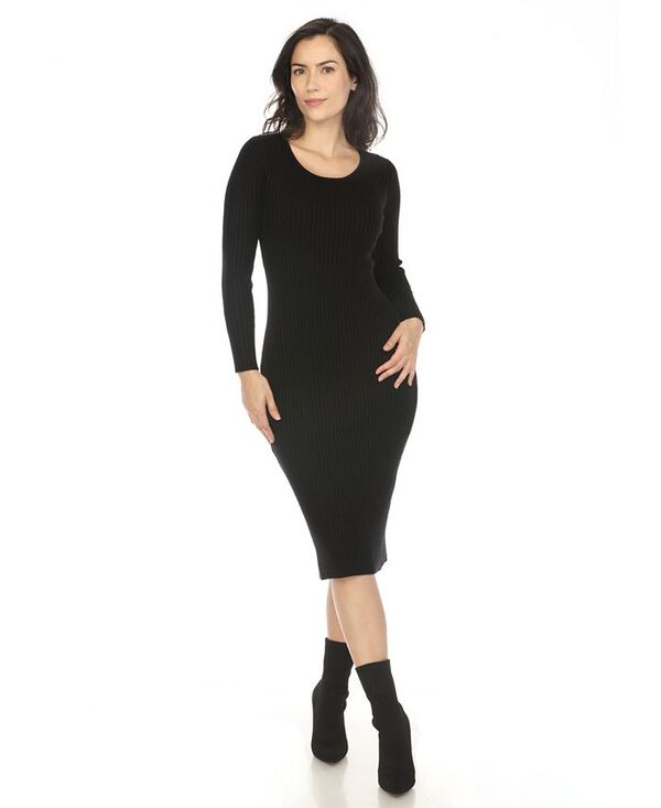 ホワイトマーク レディース トップス ワンピース ミディ セーター White Mark Women's Long Sleeve Rib Midi Sweater Dress Black ブラック|ReVida 店