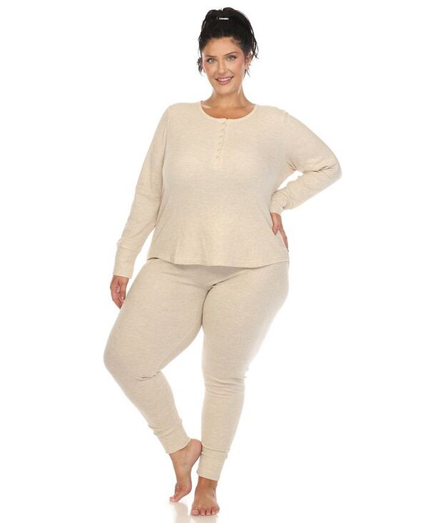 ホワイトマーク レディース アンダーウェア ナイトウェア プラスサイズ White Mark Plus Size Waffle Pajama Set Beige ベージュ