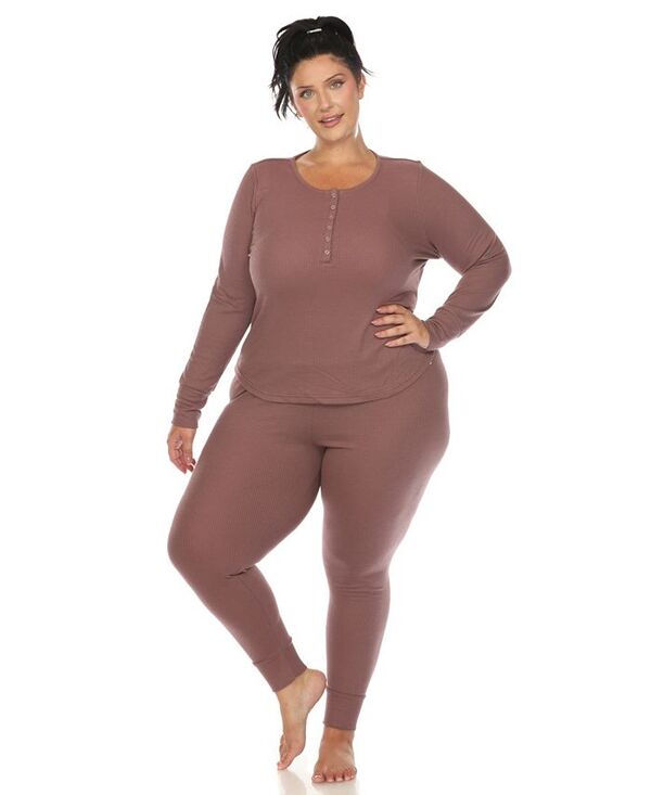 ホワイトマーク レディース アンダーウェア ナイトウェア プラスサイズ White Mark Plus Size Waffle Pajama Set Purple パープル