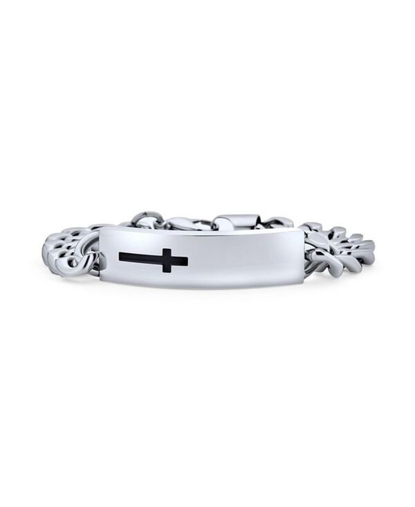 ブリング メンズ アクセサリー ブレスレット・バングル・アンクレット Tシャツ Bling Jewelry Name Plated Religious Side Ways Cross Identification ID Bracelet For Men Curb Stainless Steel Silver シルバー