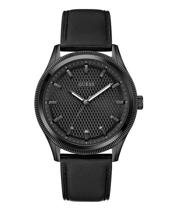 ゲス メンズ アクセサリー 腕時計 レザー GUESS Men Analog Black Genuine Leather Watch 44mm Black ブラック