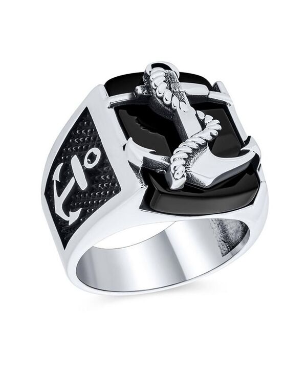ブリング メンズ アクセサリー リング Bling Jewelry Big Natural Black Onyx Rope Anchor Signet Ring .925 Sterling Black onyx ブラック