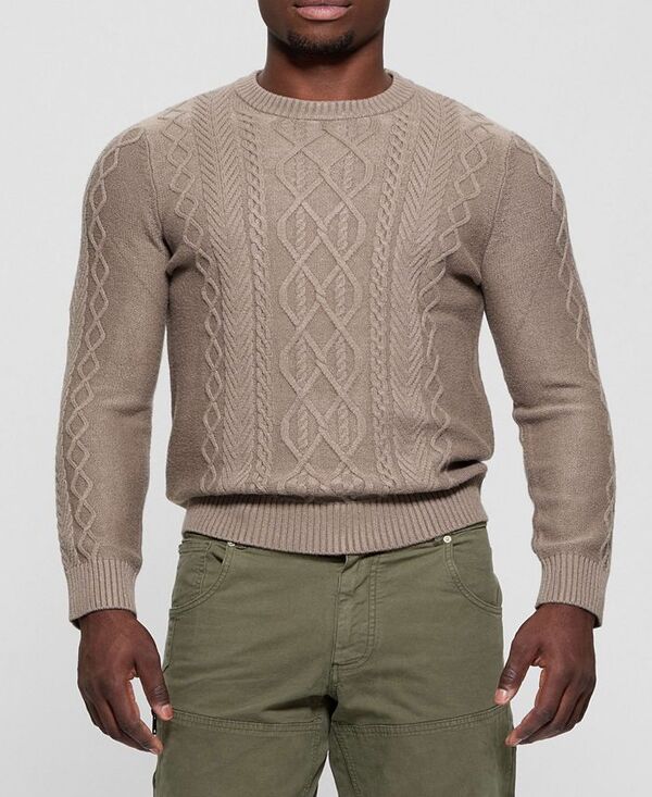 ゲス メンズ アウター 編み物・プルオーバー GUESS Men\u0027s Celtic Cable Noah Sweater Brown 赤銅色