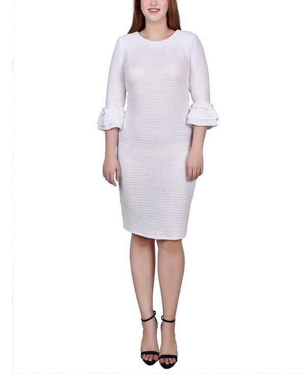 ニューヨークコレクション レディース トップス ワンピース プチ ニット NY Collection Petite 3/4 Sleeve Textured Knit Dress White ホワイト