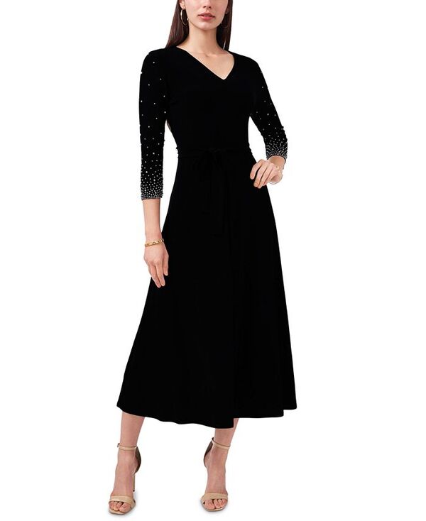 ミスク レディース トップス ワンピース Vネック ミディワンピース ミディ MSK V-Neck Beaded Midi Dress Black ブラック|ReVida 店