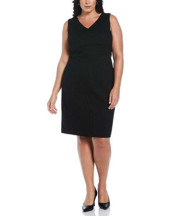 ラファエラ レディース トップス ワンピース Vネック プラスサイズ ノースリーブ Rafaella Plus Size Gabardine V-Neck Sleeveless Sheath Dress Black ブラック