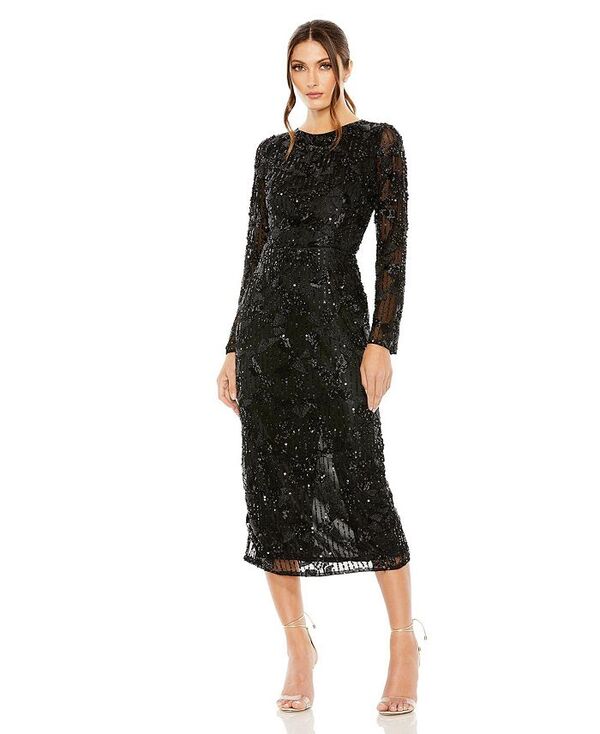 マックダガル レディース トップス ワンピース ハイネック Mac Duggal Women's High Neck Long Sleeve Embellished Dress Black ブラック｜ReVida 店