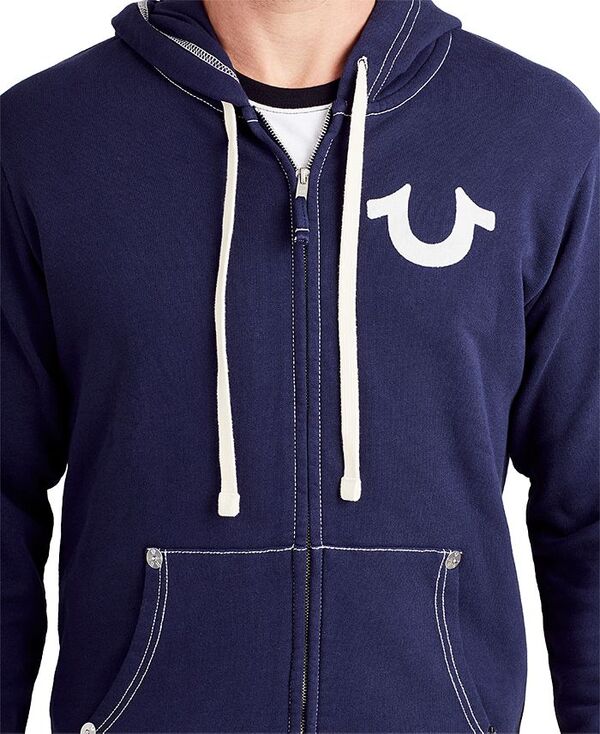 トゥルーレリジョン メンズ アウター パーカー・スウェット ロゴ パーカー True Religion Men's Classic Logo Zip Up Drawstring Hoodie True Navy ネイビー