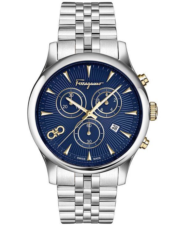 フェラガモ メンズ アクセサリー 腕時計 Tシャツ Ferragamo Men's Swiss Chronograph Duo Stainless Steel Bracelet Watch 42mm Stainless