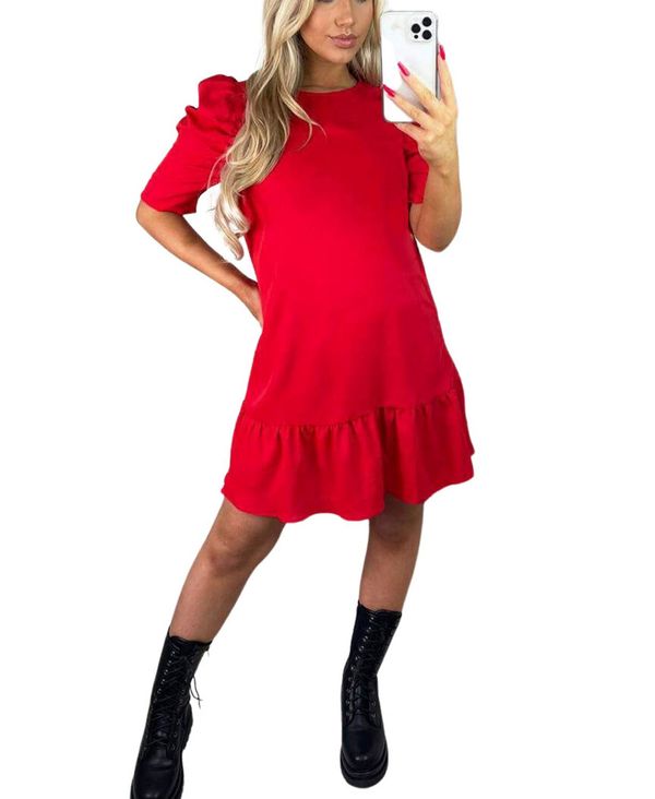 絶対一番安い アックスパリ レディース ワンピース トップス Ruffle Sleeve Shift Dress Red 値引 Bricklanebrasserie Com