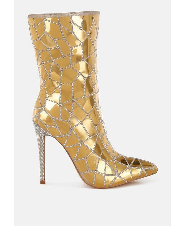 ロンドンラグ レディース シューズ ブーツ・レインブーツ トール ブーツ London Rag Echostage Rhinestones Embellished Metallic Boots Gold ゴールド