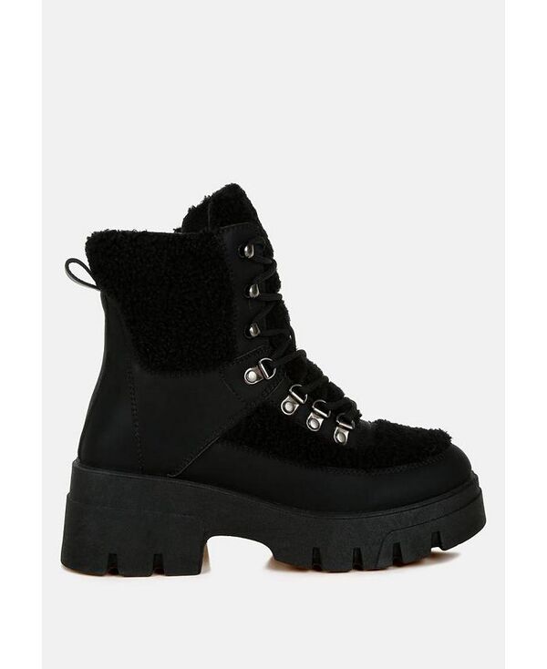 ロンドンラグ レディース シューズ ブーツ・レインブーツ London Rag Wellerman Faux Fur Detail Chunky Hiker Boots Black ブラック