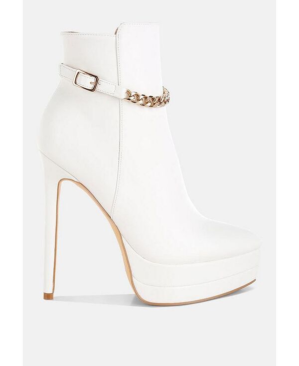 ロンドンラグ レディース シューズ ブーツ・レインブーツ トール ブーツ London Rag Narok Metallic Chain Detail Boots White ホワイト