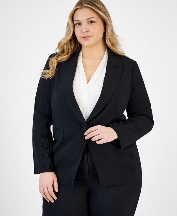 タハリエーエスエル レディース アウター ジャケット・ブルゾン プラスサイズ ブレザー 長袖 Tahari ASL Plus Size Long-Sleeve One-Button Blazer Black ブラック|ReVida 店
