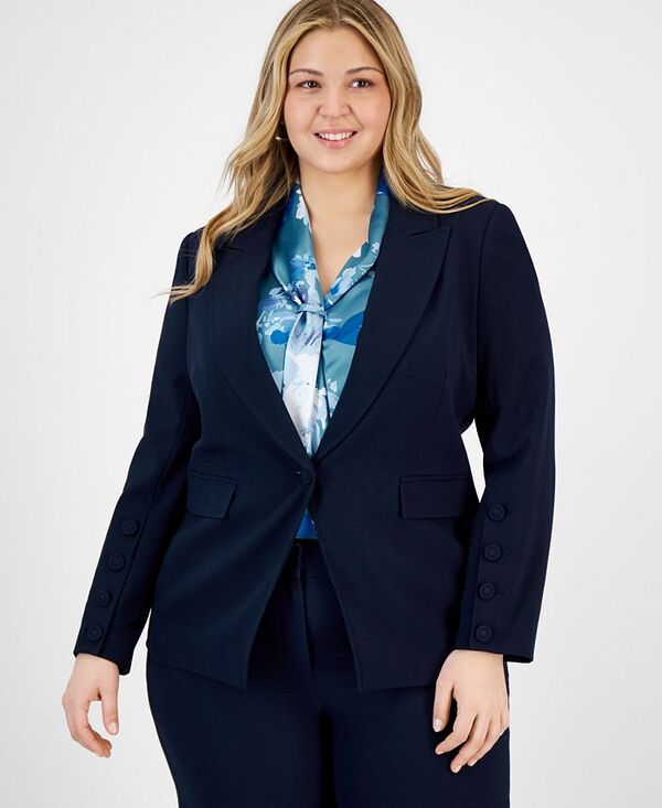 タハリエーエスエル レディース アウター ジャケット・ブルゾン プラスサイズ ブレザー 長袖 Tahari ASL Plus Size Long-Sleeve One-Button Blazer Deep Navy ネイビー｜ReVida 店 33,670円