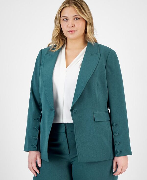タハリエーエスエル レディース アウター ジャケット・ブルゾン プラスサイズ ブレザー 長袖 Tahari ASL Plus Size Long-Sleeve One-Button Blazer Eucalyptus|ReVida 店