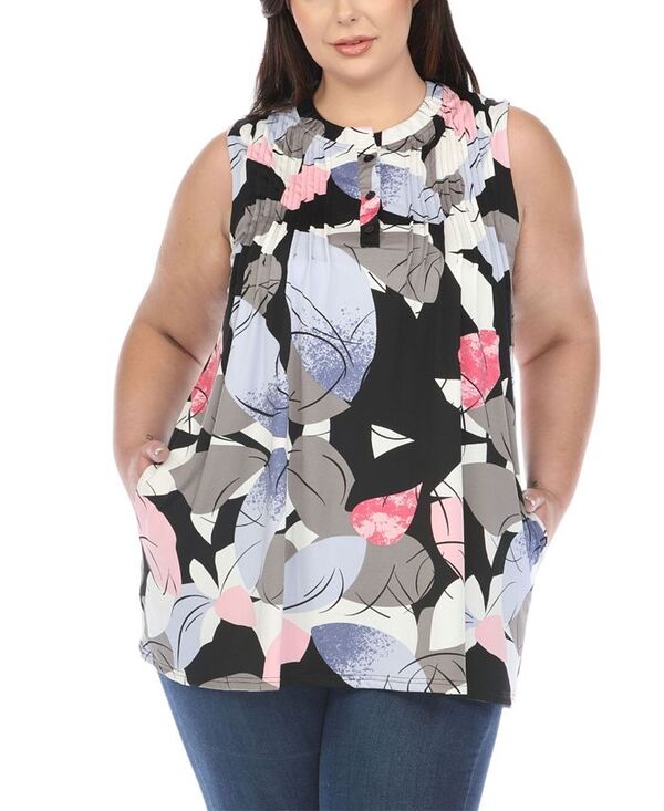 ホワイトマーク レディース トップス シャツ プラスサイズ プリーツ ノースリーブ White Mark Plus Size Pleated Front Sleeveless Tunic Top Pink ピンク