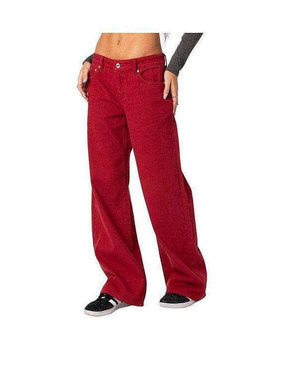 アディクテッド レディース ボトムス デニムパンツ ローライズ ジーンズ Edikted Women's Roman Low Rise Slouchy Jeans Burgundy バーガンディ