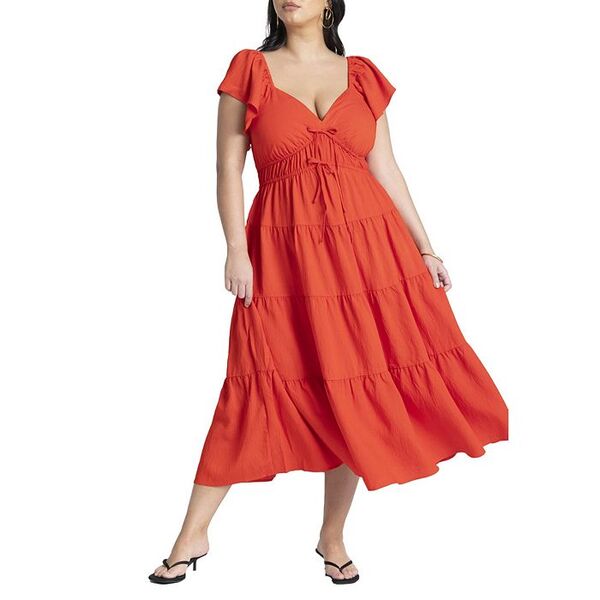 エロクイ レディース トップス ワンピース ティアード マキシワンピース プラスサイズ フリル マキシ ELOQUII Plus Size Ruffled Tiered Maxi Dress High risk red レッド