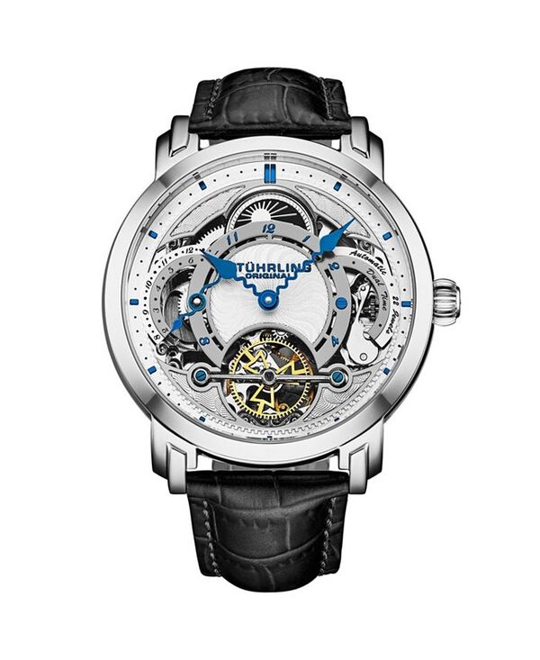 ストゥーリング メンズ アクセサリー 腕時計 Stuhrling Celestial Timekeeper 1017 Dual Time Automatic 44mm Skeleton Watch Silver シルバー