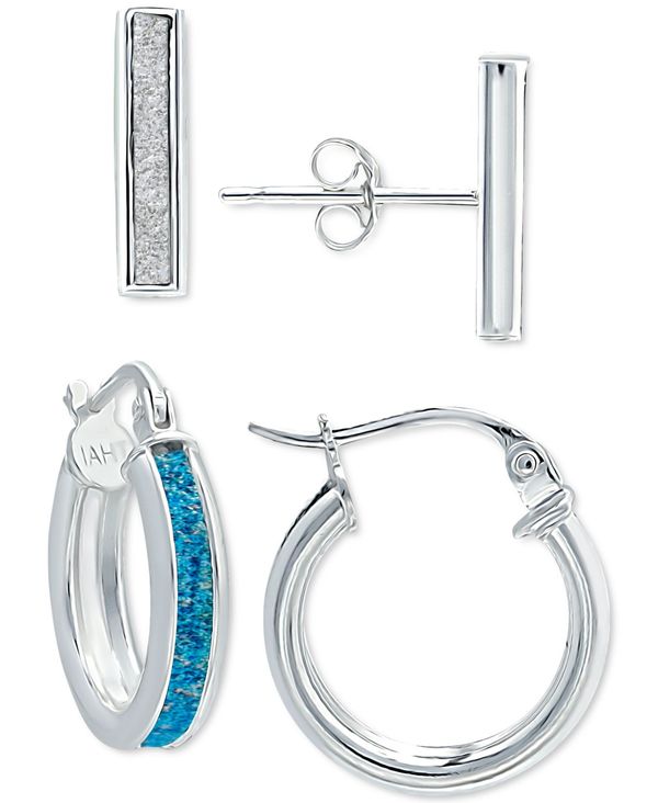 高級感 ジャーニ ベルニーニ レディース ピアス イヤリング アクセサリー 2 Pc Set Glitter Bar Stud Glitter Small Hoop Earrings In Sterling Silver Teal 限定製作 Waneptogo Org
