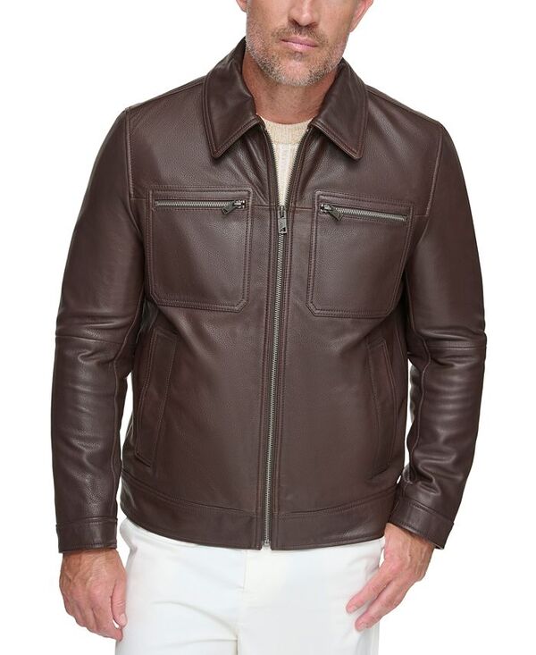 マークニューヨーク メンズ アウター ジャケット・ブルゾン レザー ジャケット Marc New York Men's Halen Pebbled Leather Trucker Jacket Chocolate チョコレート