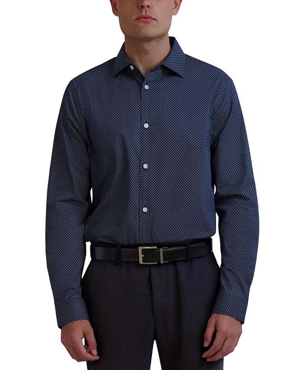 カール ラガーフェルド メンズ トップス シャツ プリント KARL LAGERFELD PARIS Men's Slim-Fit Geo-Print Dress Shirt Blue ブルー|ReVida 店