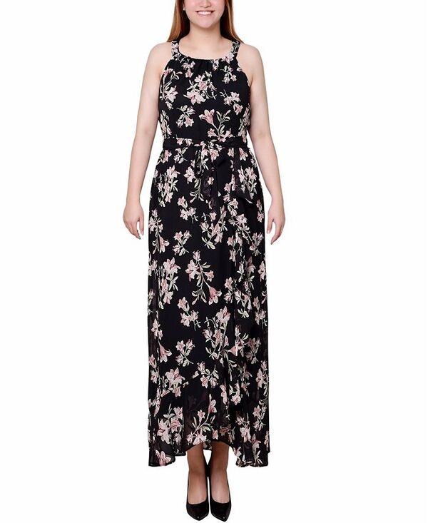 ニューヨークコレクション レディース トップス ワンピース シフォン マキシワンピース プチ マキシ ホルター NY Collection Petite Halter Front Chiffon Maxi Dress Black Pink ブラック｜ReVida 店 15,185円