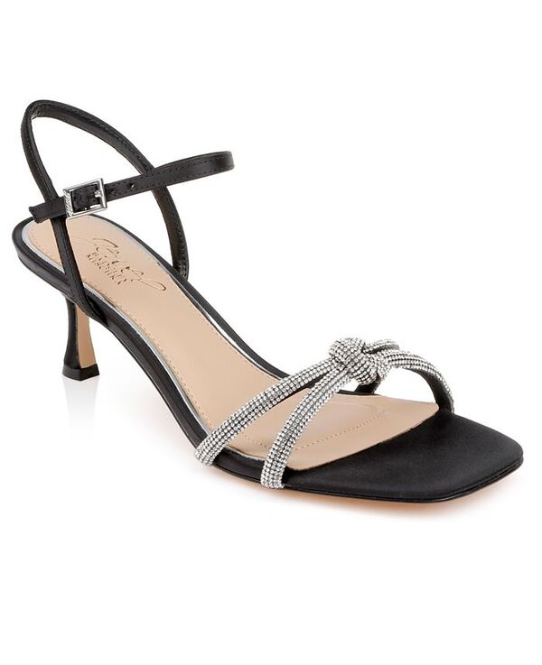 ジュウェルダグレイミシュカ レディース シューズ サンダル ヒール Jewel Badgley Mischka Women's Maci Rhinestone Knot Kitten Heel Sandals Black Satin ブラック 26,520円